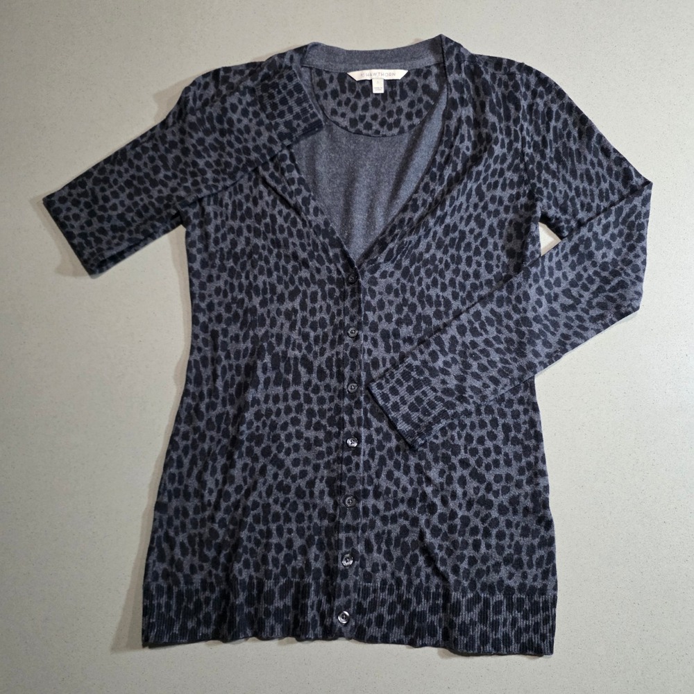 41 Hawthorn Women Gray Leopard Print V-Neck Cardigan Sweater SFSW052 Size S